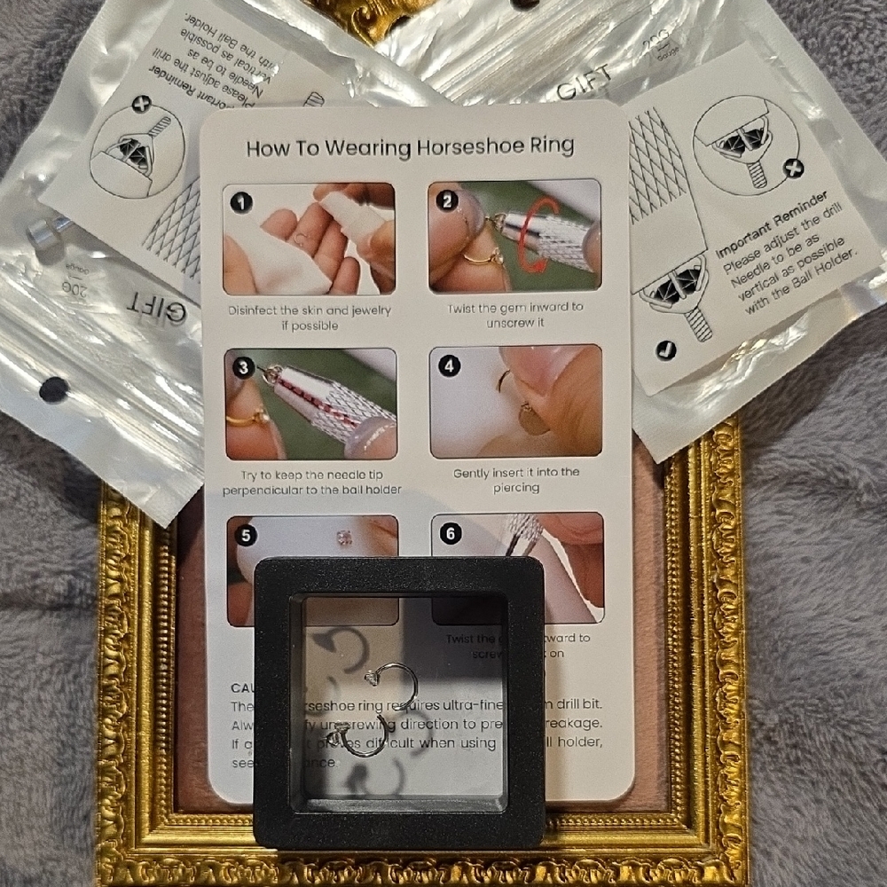 Kultan Jewelry Horseshoe Ring, Piercing, with Instruction Card And Tools NWT